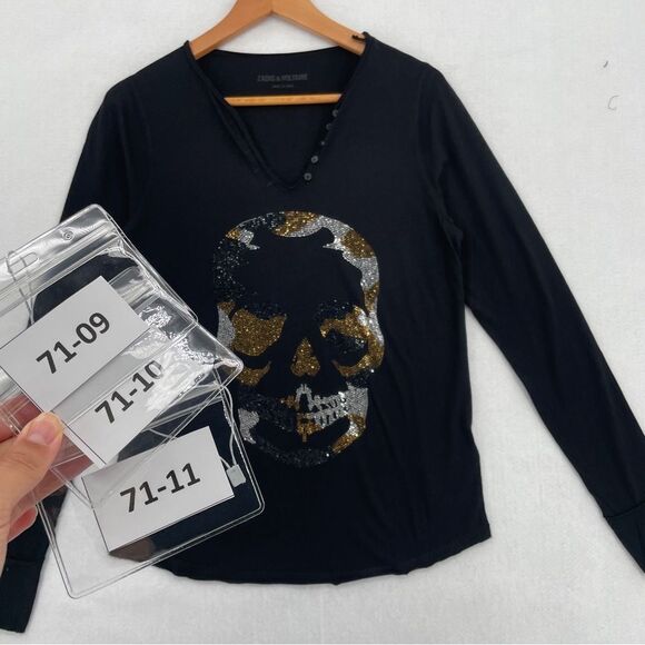 ~Zadig & Voltaire Tunisien Skull Camo Bejeweled Long Sleeve Top NWT - Picture 9 of 9